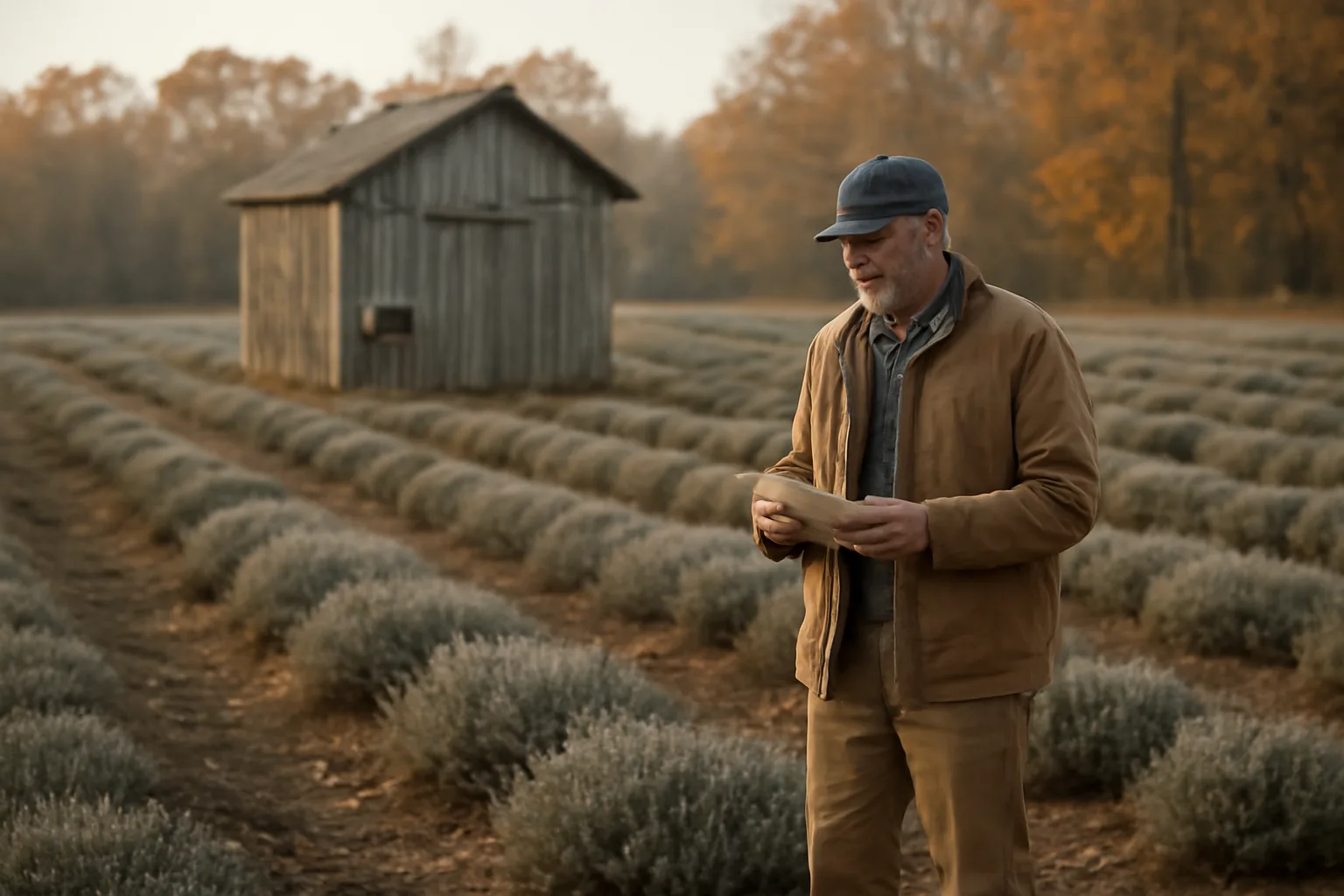 Alabama lavender farm renewal form in hand with field background