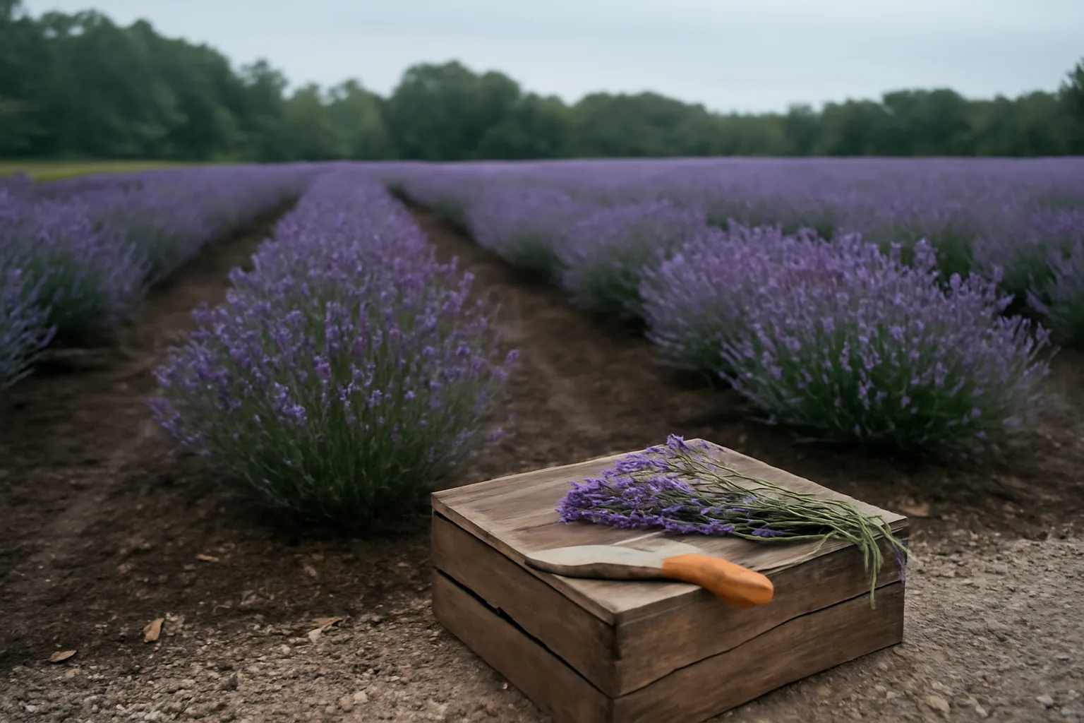 English lavender rows on a drained rise at an Indiana farm