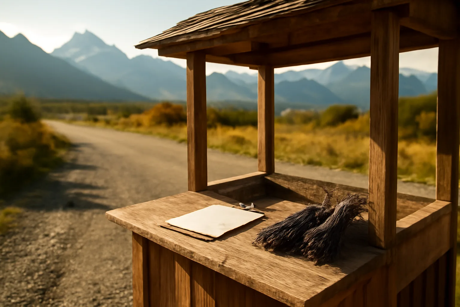 Lavender farm stand with permits and dried bundles in the Matanuska Valley, Alaska